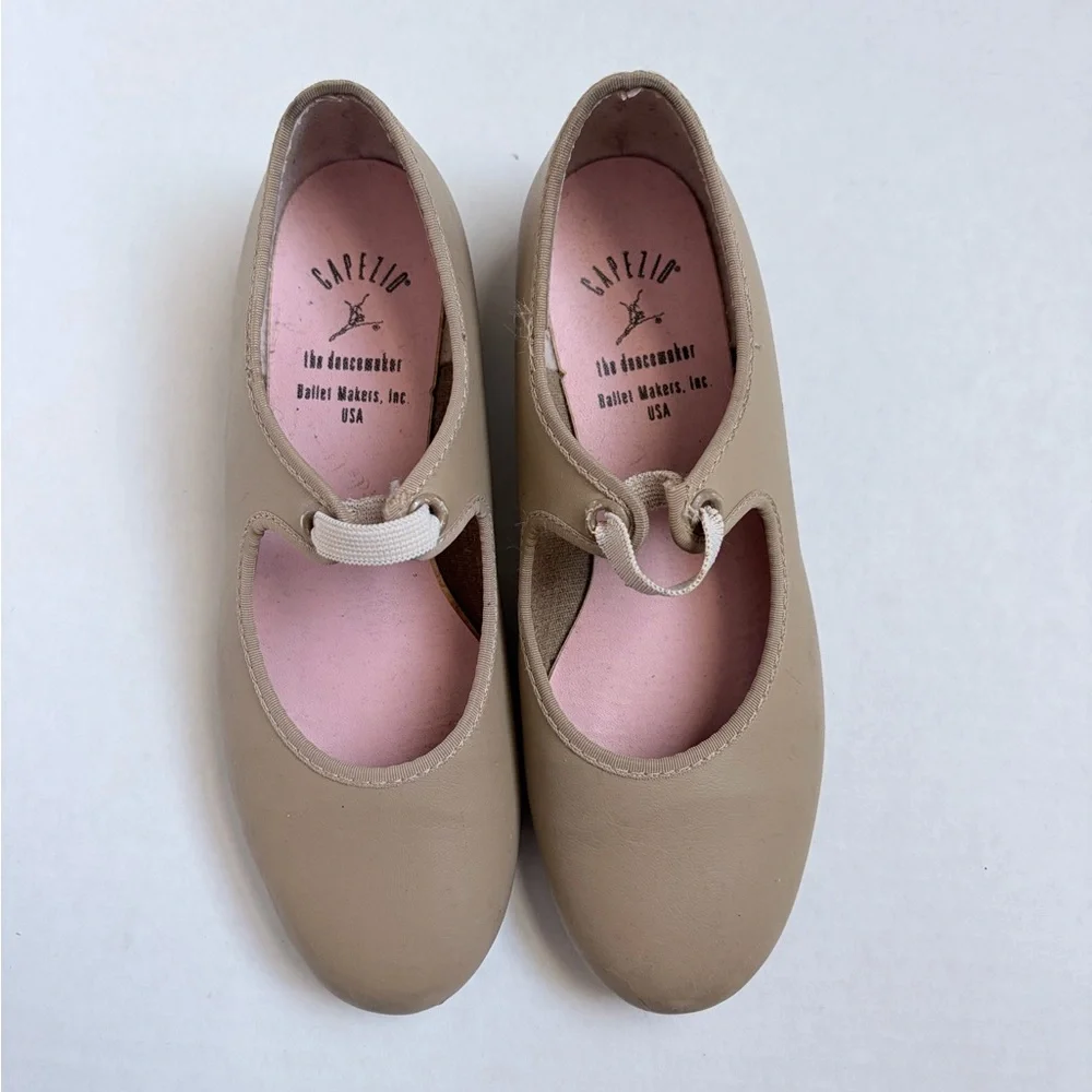 Capezio Kids Beige Shuffle Tap Shoes ~Size 3.5 See Measurements